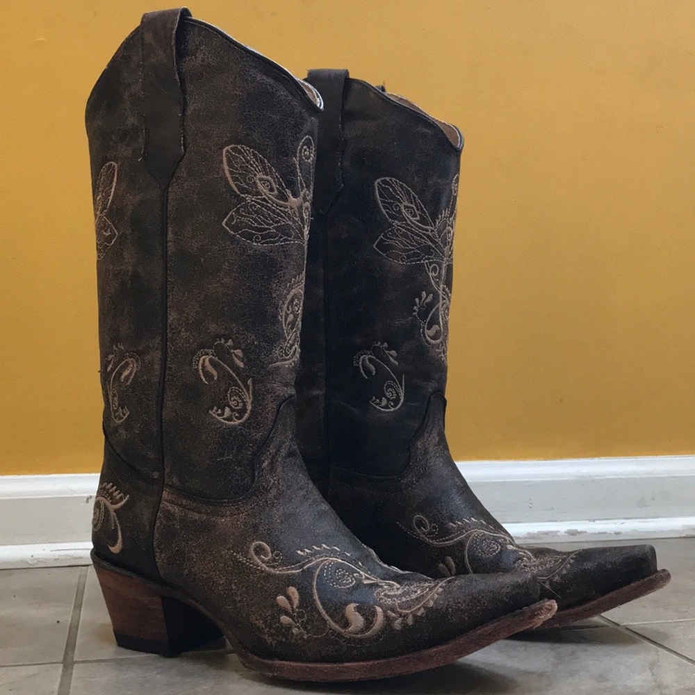 Corral Distressed Brown-Bone Dragonfly Boots